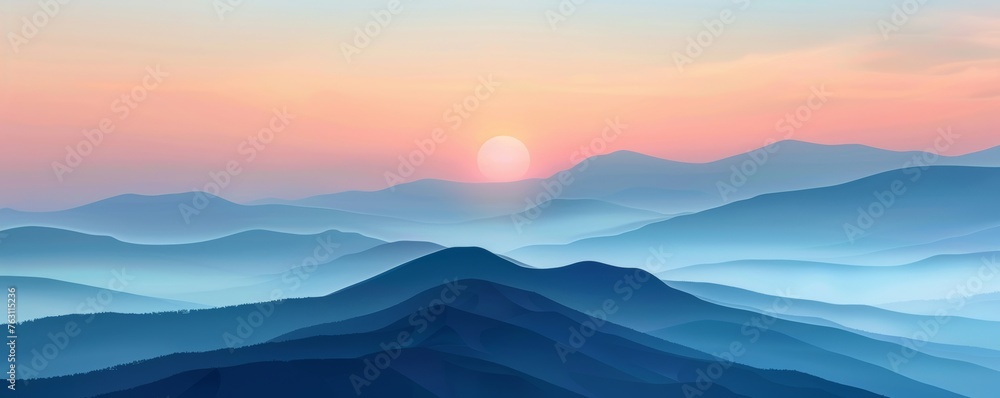 Sunrise over misty mountains