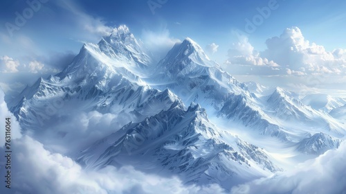 Majestic mountain peaks covered with snow