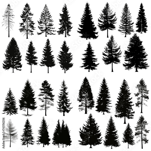 set of silhouette pine trees 