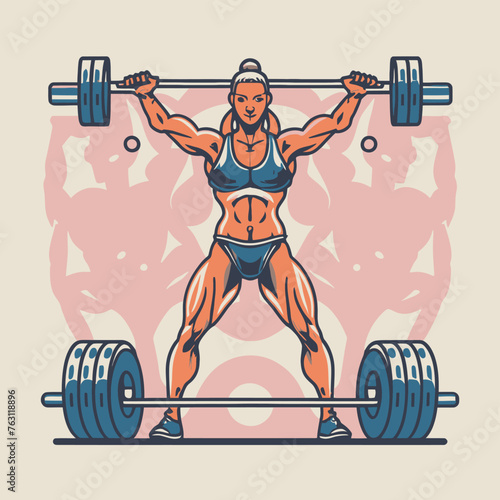 red white black modern style minimalist lines of a strong muscle pose strong body builder anatomy man at gym with bundle Doing exercises in all body positions using different gym equipment