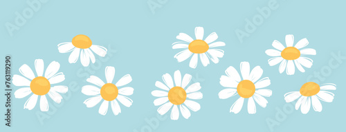 Daisy flower icon signs on green mint background vector.