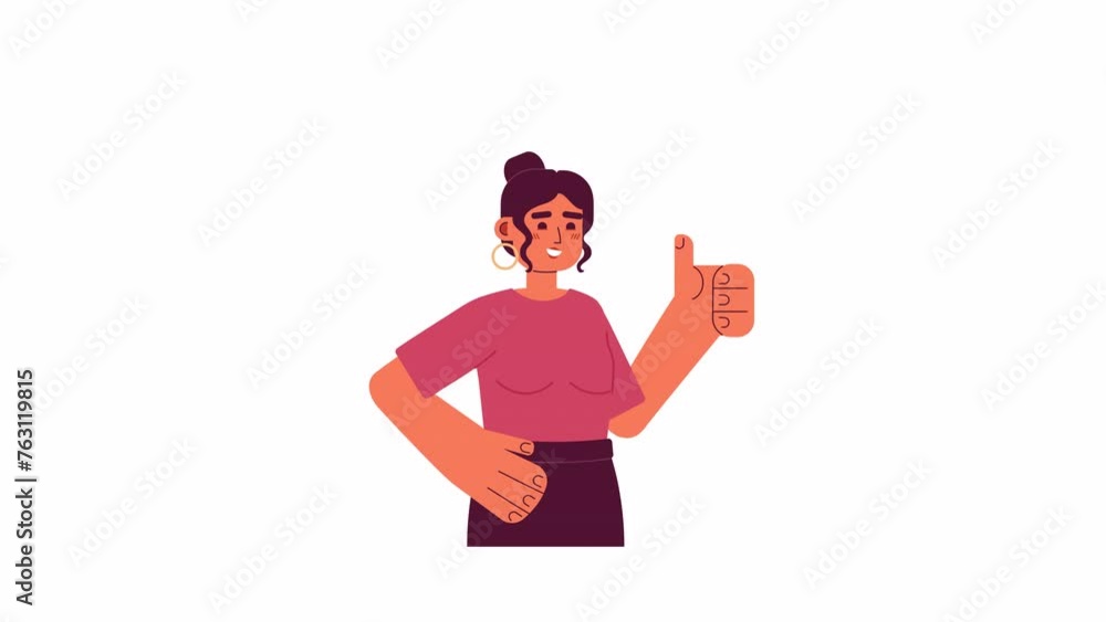 Happy woman showing thumb up 2D character animation. Positive attitude gesture flat cartoon 4K video, transparent alpha channel. Demonstrating approvement animated person on white background Happy woman showing thumb up 2D character animation. Positive attitude gesture flat cartoon 4K video, transparent alpha channel. Demonstrating approvement animated person on white background