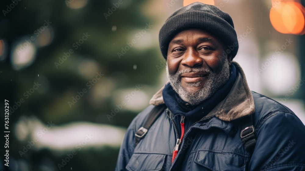 Winter morning delivery postman's warm coat breath in air Winter morning delivery postman's warm coat breath in air