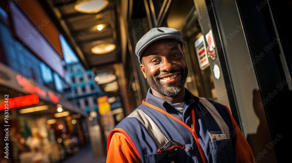 Mailman in colorful urban area diversity highlighted Mailman in colorful urban area diversity highlighted