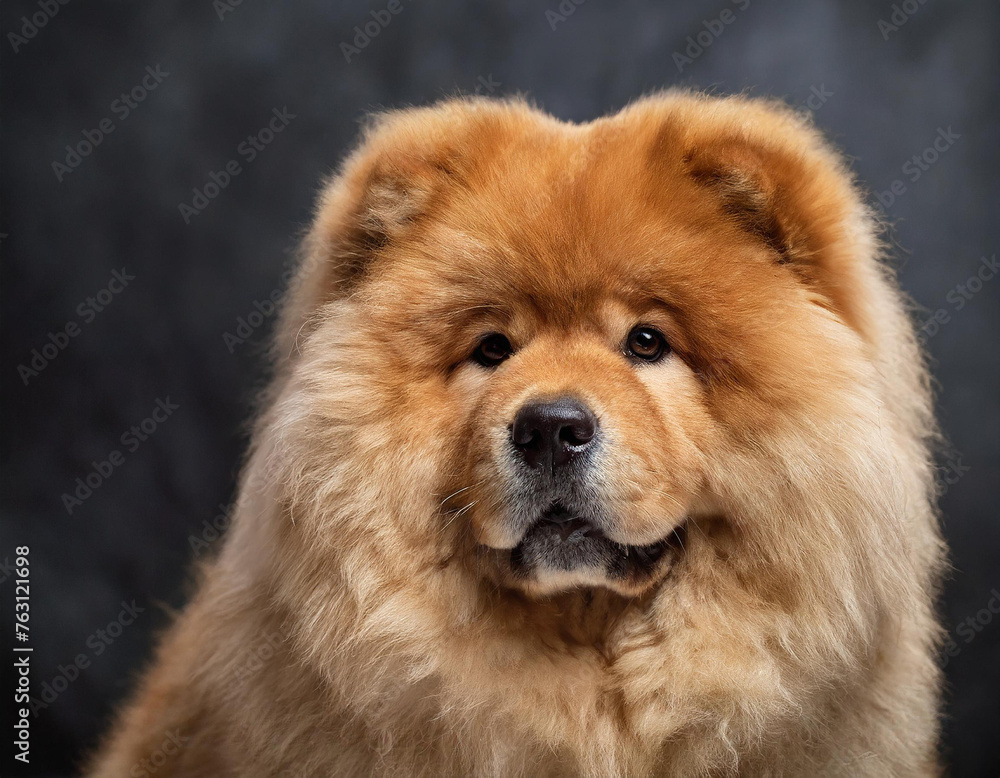 Hund, Chow Chow, Porträt, nur Kopf, Welpen, dunkler Hintergrund, KI generiert