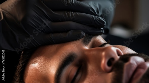 Precision eyebrow shaping by barber focus on facial grooming