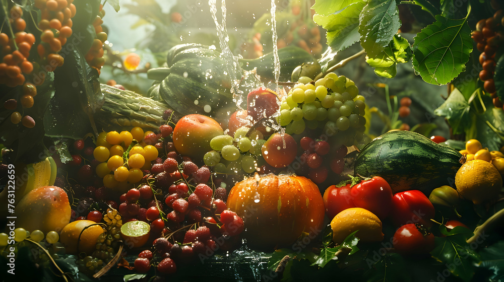 Freshness of nature bounty healthy eating organic food abundance - obrazy, fototapety, plakaty 