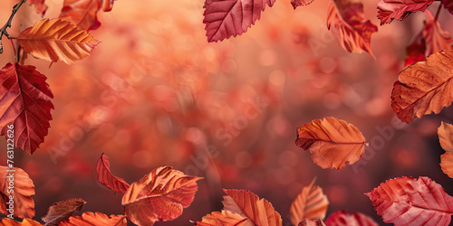 Autumn leaf background, fall color leaves backdrop banner empty space illustration border, generated ai