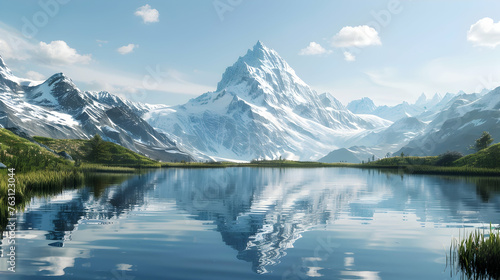 Majestic mountain peak reflects in tranquil water