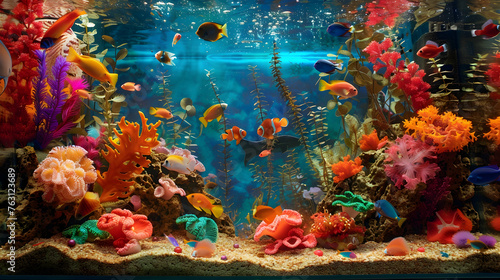 Underwater fish tank a small colorful aquatic world of mystery