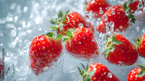 Fresh Strawberries Splashing in Water with Bokeh Background