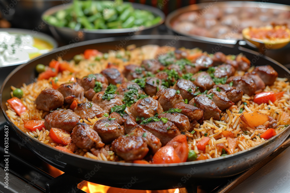 Asian fried rice and meat dish. Asian fried rice and meat dish.