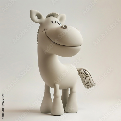 Adorable 3D clay Horse minimalist art style, cheerfully posed and isolated on a crisp white background photo