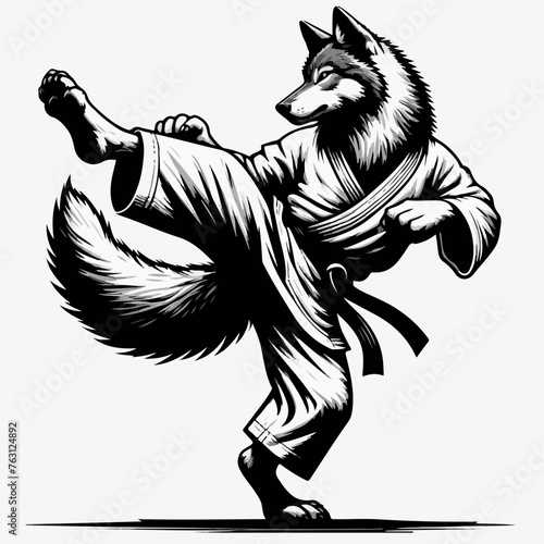 sport wolf in kimono training karate and taekwondo 