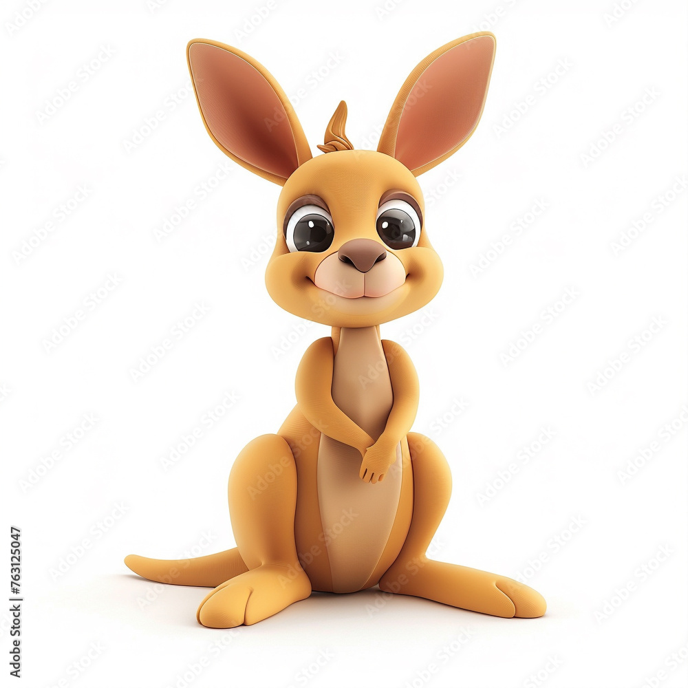 cute 3D clay Kangaroo in a minimal style, standing solo on a bright white backdrop cute 3D clay Kangaroo in a minimal style, standing solo on a bright white backdrop