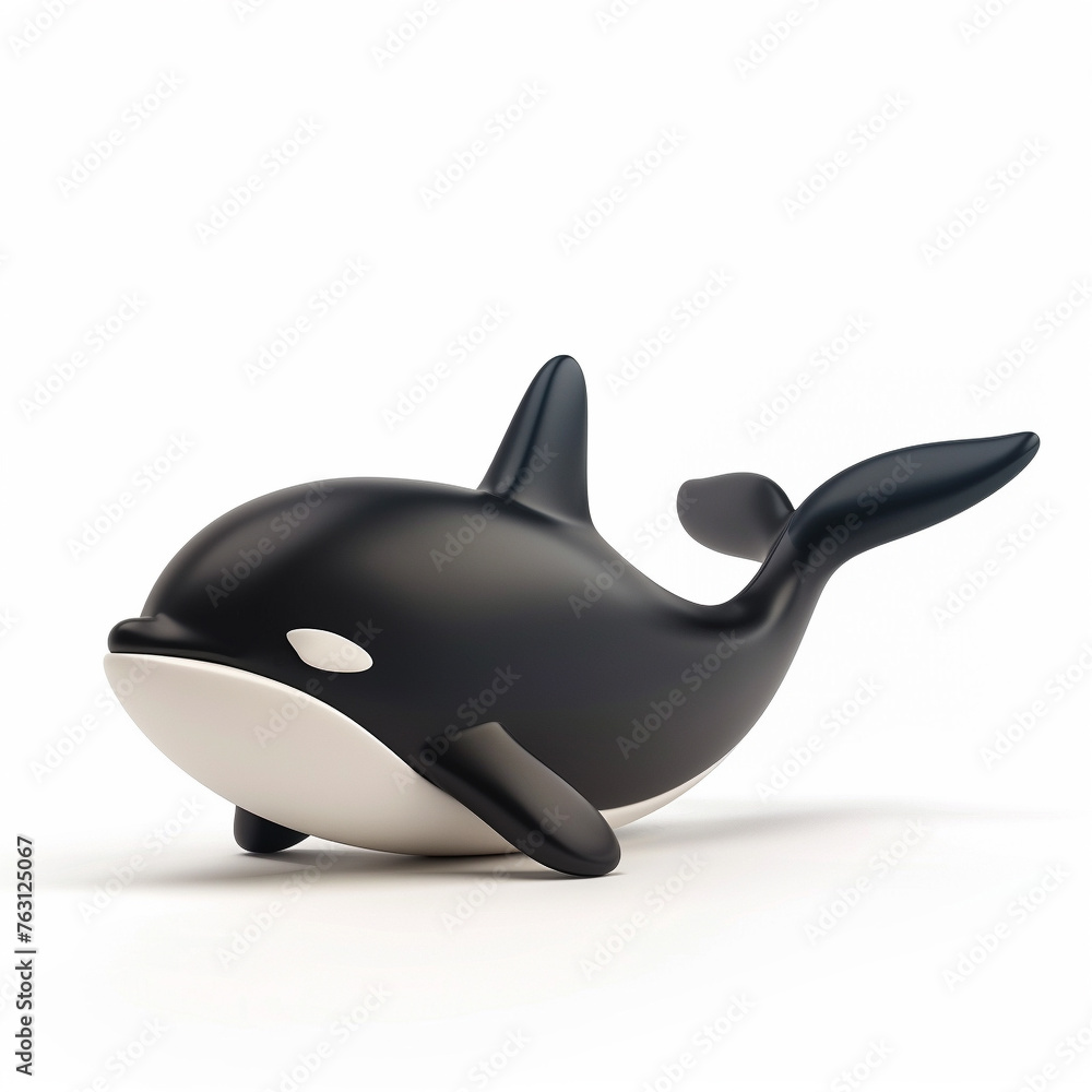 Cute 3D clay orca, minimalistic design, isolated on a white background, no shadow Cute 3D clay orca, minimalistic design, isolated on a white background, no shadow