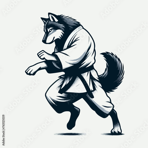 sport wolf in kimono training karate and taekwondo 