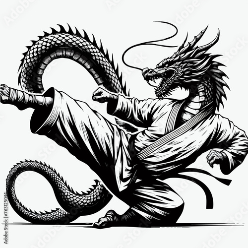 sport dragon in kimono training karate and taekwondo 