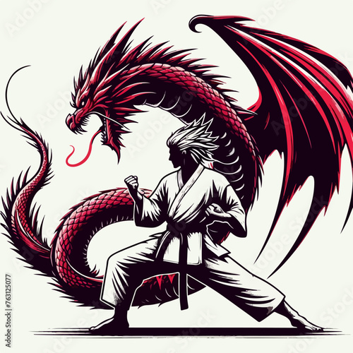 sport dragon in kimono training karate and taekwondo 