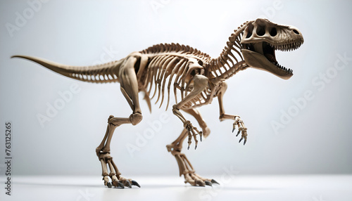 Dinosaur skeleton on white background. 3D illustration. Front view. Generative AI