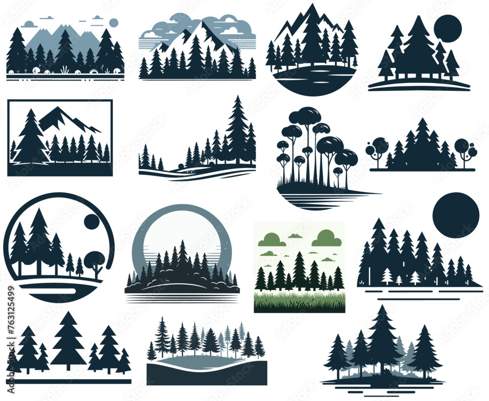 Vector Clipart of a Forest Line of Trees or Woodlands