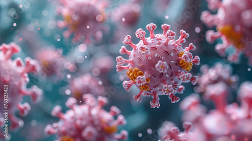 Virology Vanguard: Microscopic View of Influenza Virus Cells, generated by IA © Marcio