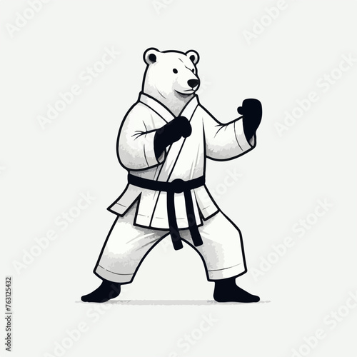 sport bear with black belt in kimono training karate and taekwondo 