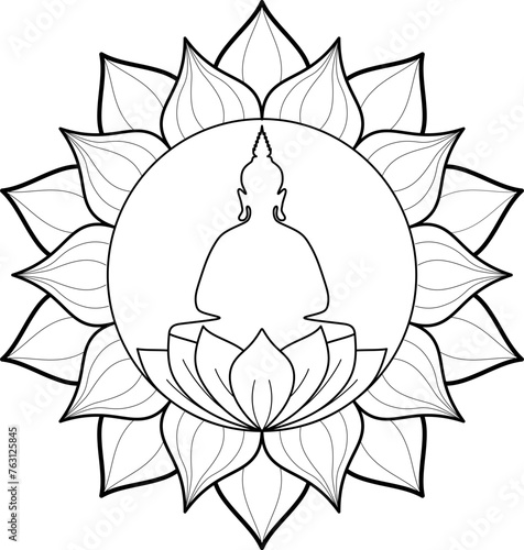 Vesak day vector line art buddha