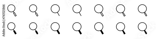 Magnifying glass icon set. Magnifier in line and glyph. Set of loupe icon vector