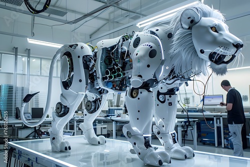 Robotic Lion Under Construction in High-Tech Lab: A Feat of Engineering Ingenuity