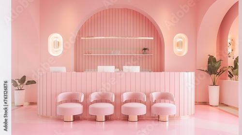 a chic nail salon interior with a pink color palette