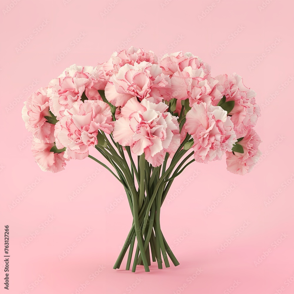 Carnation bouquet on pastel pink background with copy space