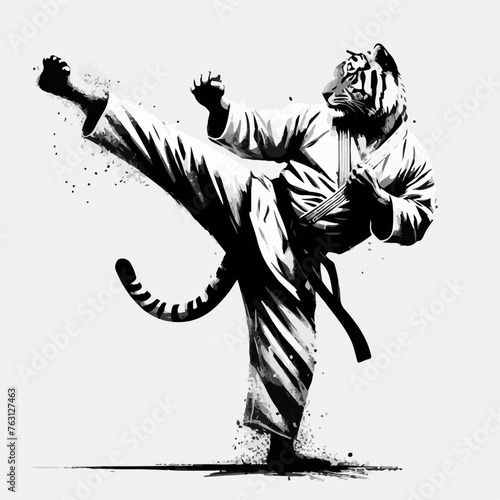 sport tiger in kimono training karate and taekwondo 