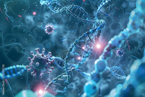 Groundbreaking Neurodegenerative Disease Treatment: A 3D Rendering of Human DNA Helix Fighting Molecular Waves photo