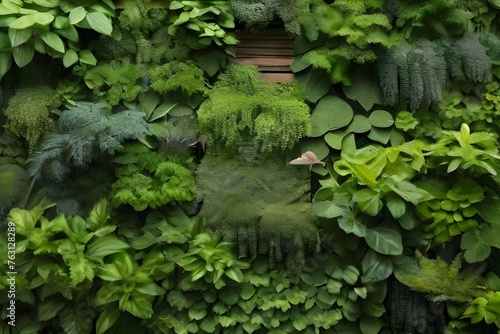Herb wall  plant wall  natural green wallpaper and background. nature wall. Nature background of green forest Generative AI