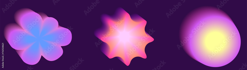 Gradient Y2k shape blur set. Flower, star, planet blurry aesthetic y2k. Vector pastel form illustration. Aura gradient shape Gradient Y2k shape blur set. Flower, star, planet blurry aesthetic y2k. Vector pastel form illustration. Aura gradient shape