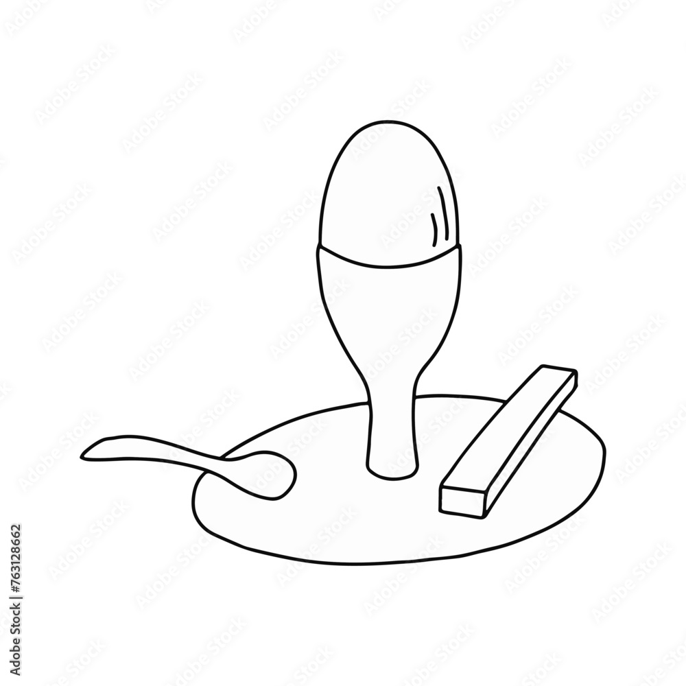 Fototapeta premium Simple Line Doodle of a Breakfast Scene With an Egg and Utensils on a Plate