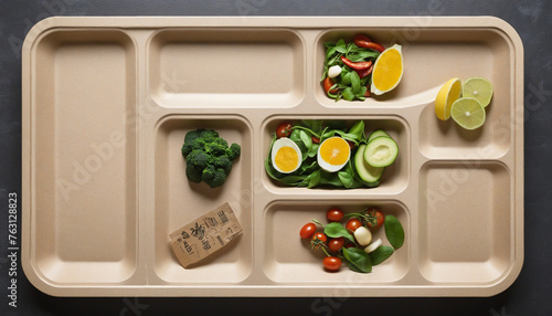 Disposable, ecological and biodegradable food trays with healthy and ecological foods