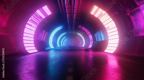 Fototapeta Naklejka Na Ścianę i Meble -  Abstract background of futuristic tunnel with neon lights. 3d render illustration