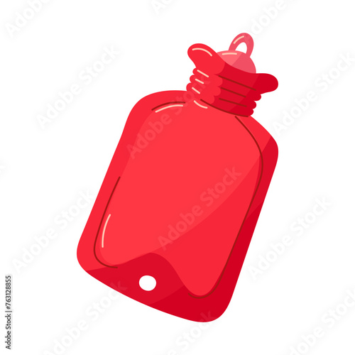 Pink hot water bottle. Rubber hot water bottle, vector illustration, insulated. An item to facilitate the menstrual cycle. Women's health. A warm object for pain relief. An object on white background