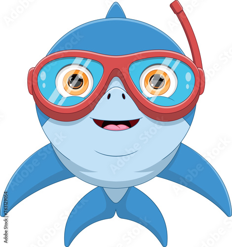 cute snorkeling dolphin cartoon