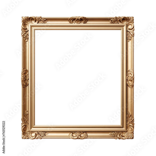 Vintage Baroque Square Gold Frame isolated on transparent background PNG