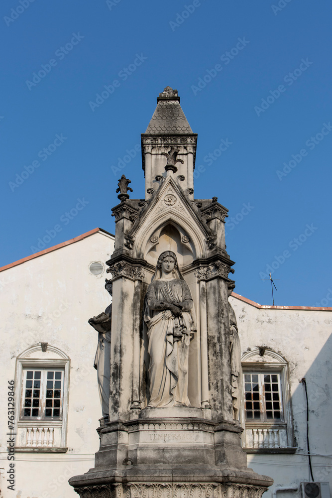 Neo gothic memorial statue at Light Street (Lebuh Light) in the historic district of George Town, Penang, Malaysia, Asia