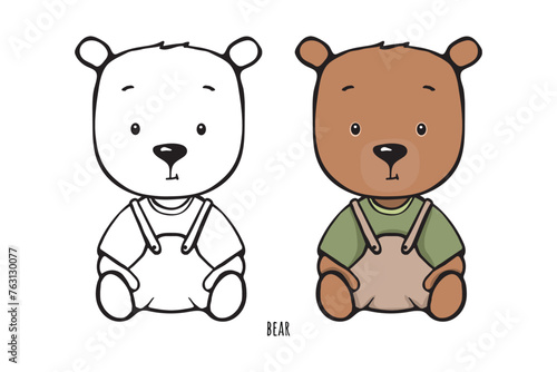 cute bear baby sitting vector children's illustration for coloring