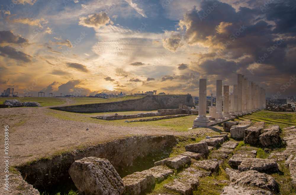 Roman ruins in the ancient city of Laodicea in Turkey - Denizli, Asia Minor.