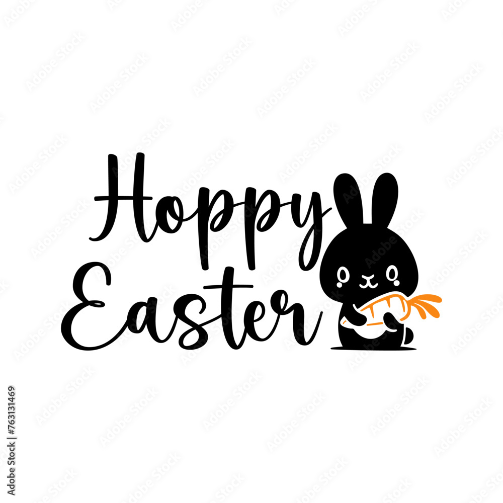 Fototapeta premium Cute baby bunny with carrot, silhouette, Hoppy Easter. Vector illustration.