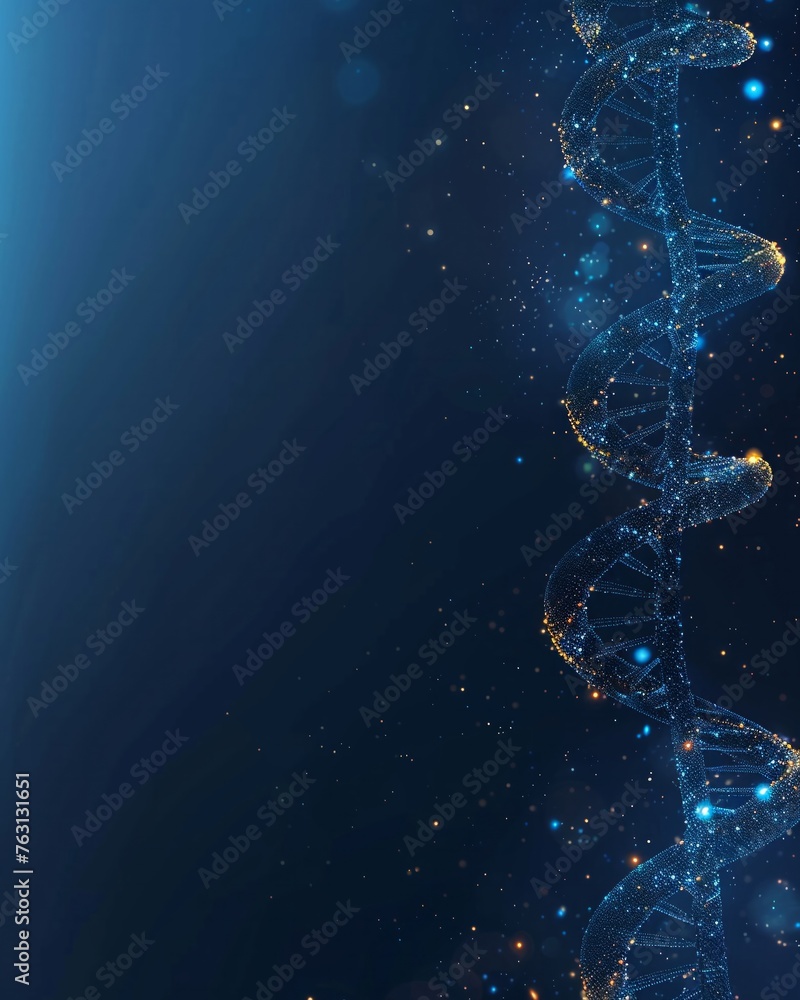 Dynamic digital DNA strand design against a dark blue background Dynamic digital DNA strand design against a dark blue background