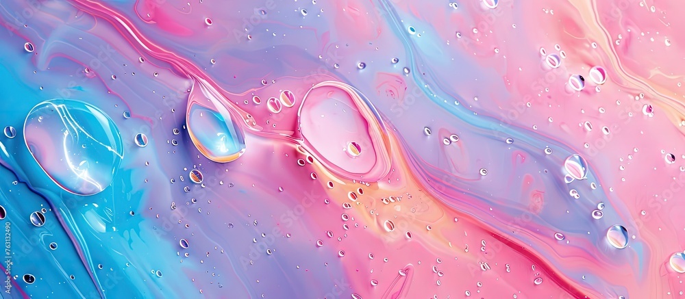 Macro photography of a vibrant painting with water droplets, featuring shades of pink, violet, magenta, and electric blue in circular patterns showcasing the beauty of liquid science Macro photography of a vibrant painting with water droplets, featuring shades of pink, violet, magenta, and electric blue in circular patterns showcasing the beauty of liquid science