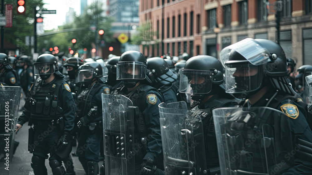 Police and Shields in front of protesters Police and Shields in front of protesters