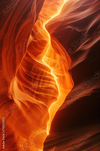 Fire in a canyon. Surreal colorful canyon landscape. Background image. Created with Generative AI technology.